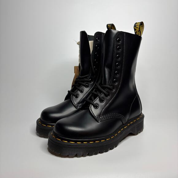 Dr. Martens 1490 Bex 10-Eye Smooth Leather Mid Calf Boots in Black - Picture 4 of 9